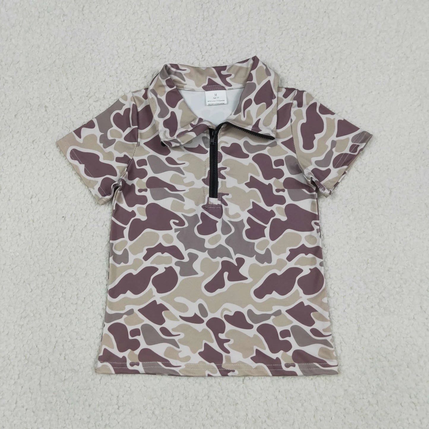 Sibling Baby Boys Kids Short Sleeves Camo Zipper Shirts Tops Southern Clothes RTS