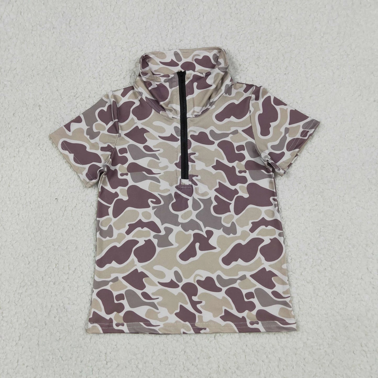 Sibling Baby Boys Kids Short Sleeves Camo Zipper Shirts Tops Southern Clothes RTS