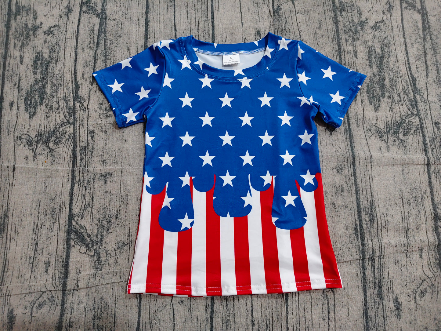 Baby Kids Short Sleeves Stars Stripes 4th of July Tee Summer Shirt Tops RTS