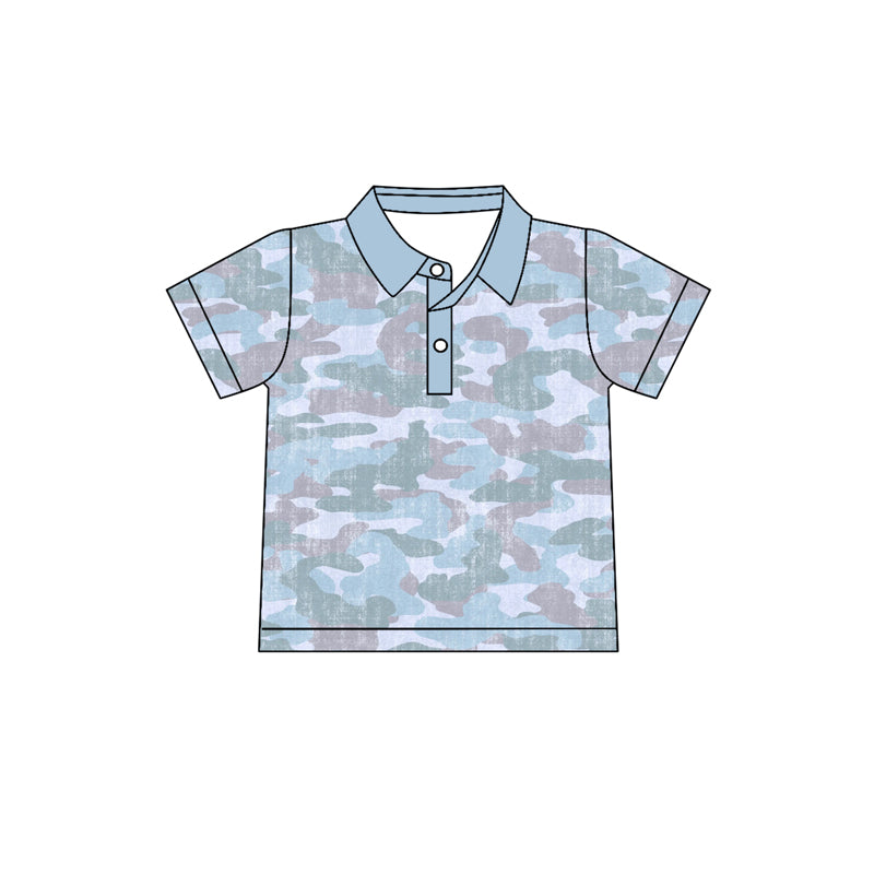 ( Moq 5 ) Preorder Baby Boy Kids Short Sleeves Camo Buttons Shirt Tops
