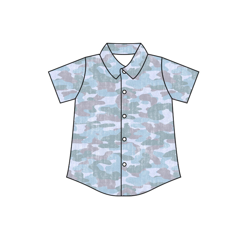 ( Moq 5 ) Preorder Baby Boy Kids Short Sleeves Camo Pocket Buttons Shirt Tops