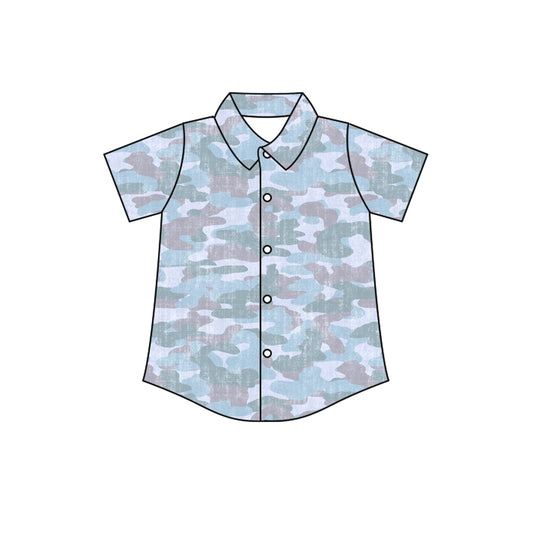 ( Moq 5 ) Preorder Baby Boy Kids Short Sleeves Camo Pocket Buttons Shirt Tops