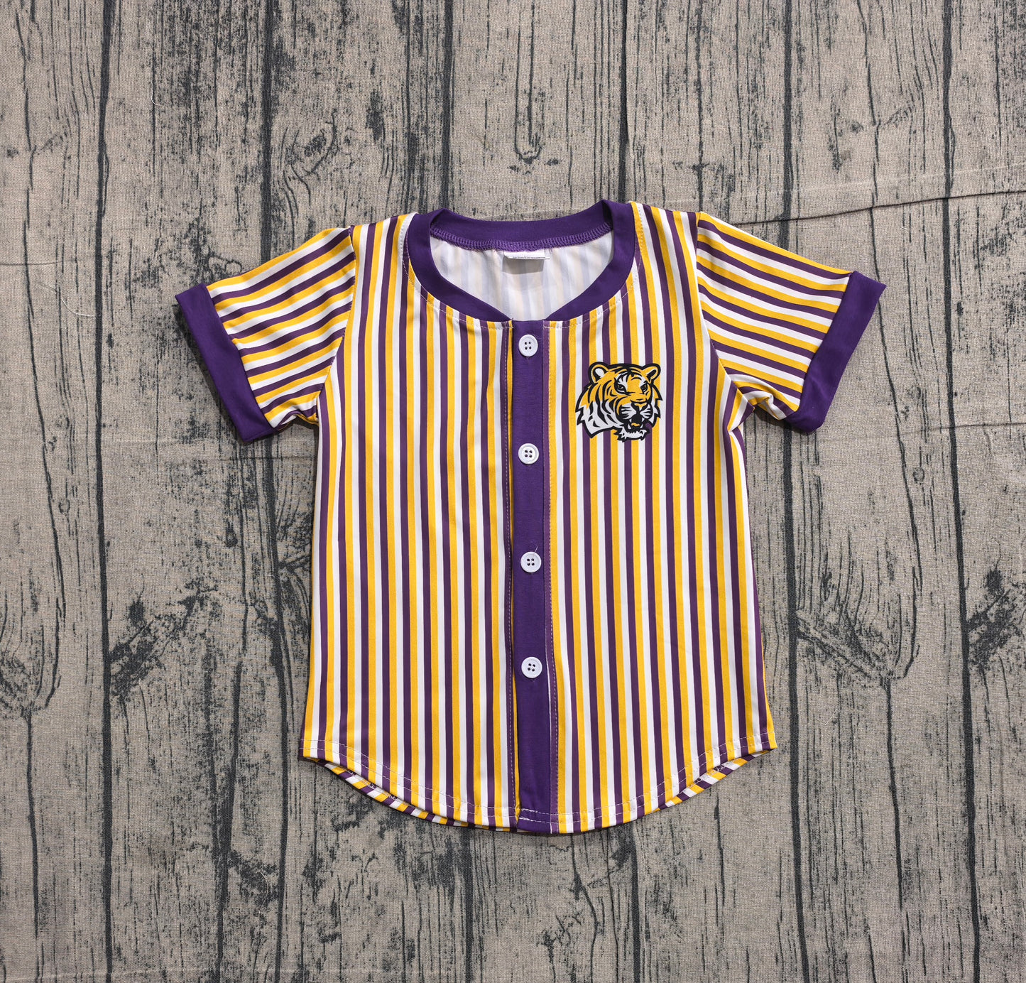 Baby Boy Kids Short Sleeves Purple Orange Stripes Tiger Shirt Team Tops RTS