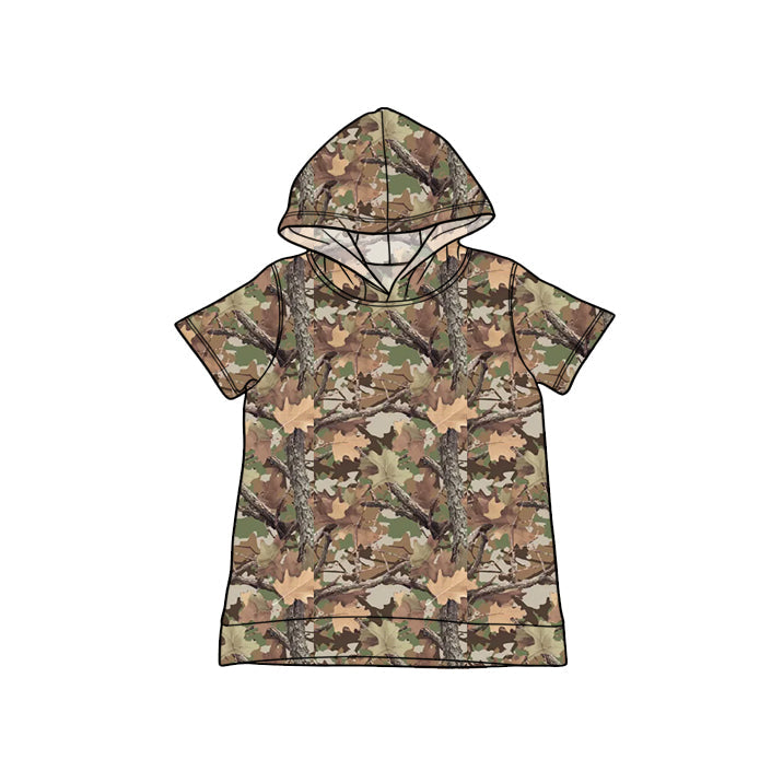 ( Moq 5 ) Preorder Baby Boys Kids Short Sleeves Leaves Hoodie Shirt Camo Pullover