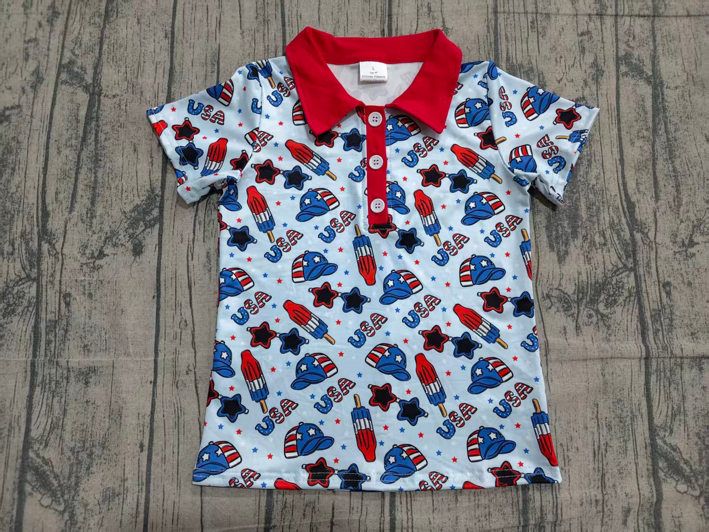 Baby Boys Kids Popsicle Hats 4th of July Buttons Shirt Blue Tops RTS