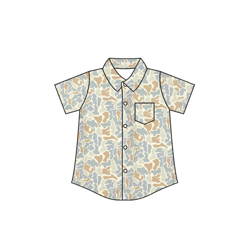 ( Moq 5 ) Preorder Baby Boys Toddler Short Sleeves Buttons Pocket Shirt Camo Tops