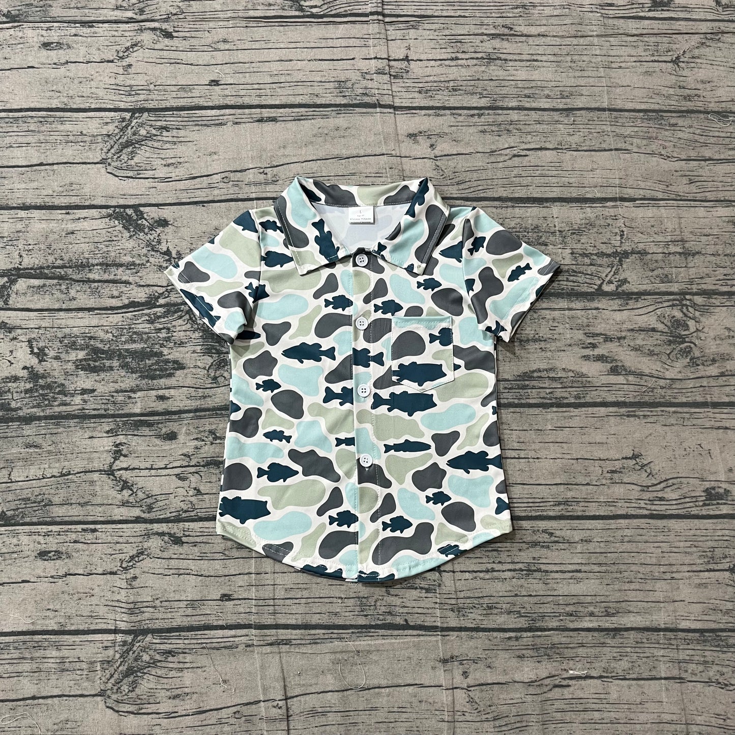 Baby Boys Kids Short Sleeves Buttons Pocket Shirt Tops Fish Camo Clothes RTS