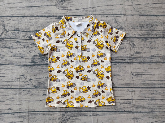 ( No moq ) Preorder Baby Boys Toddler Short Sleeves Excavator Polo Shirt Tops