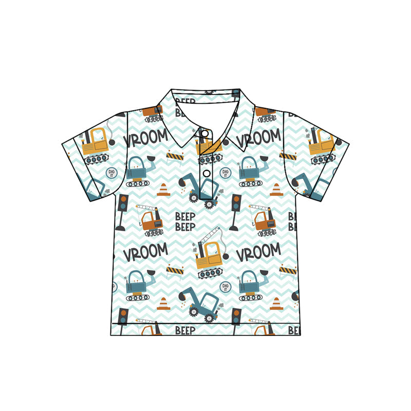 ( Moq 5 ) Preorder Baby Boys Toddler Short Sleeves Construction Polo Shirt Tops