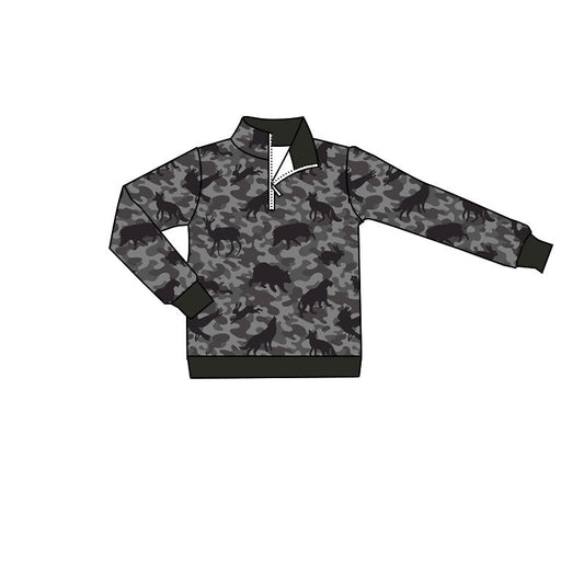( Moq 5 ) Preorder Baby Boys Kids Long Sleeves Animals Zipper Shirt Camo Pullover Hunting Clothes