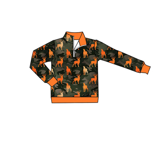 ( Moq 5 ) Preorder Baby Boys Kids Long Sleeves Deer Camo Zipper Shirt Hunting Pullovers Clothes