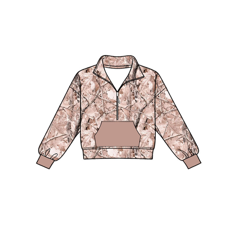 ( Moq 5 ) Preorder Baby Boys Long Sleeves Zipper Pocket Shirt Southern Camo Pullover