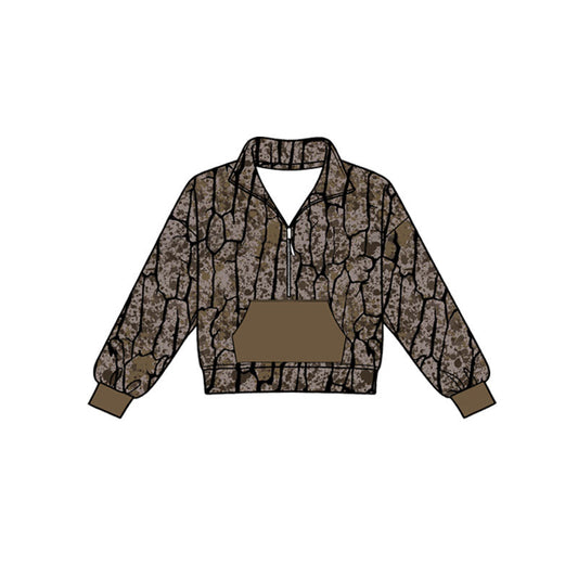 ( Moq 5 ) Preorder Baby Boys Toddler Long Sleeves Zipper Pocket Pullover Southern Camo Shirt