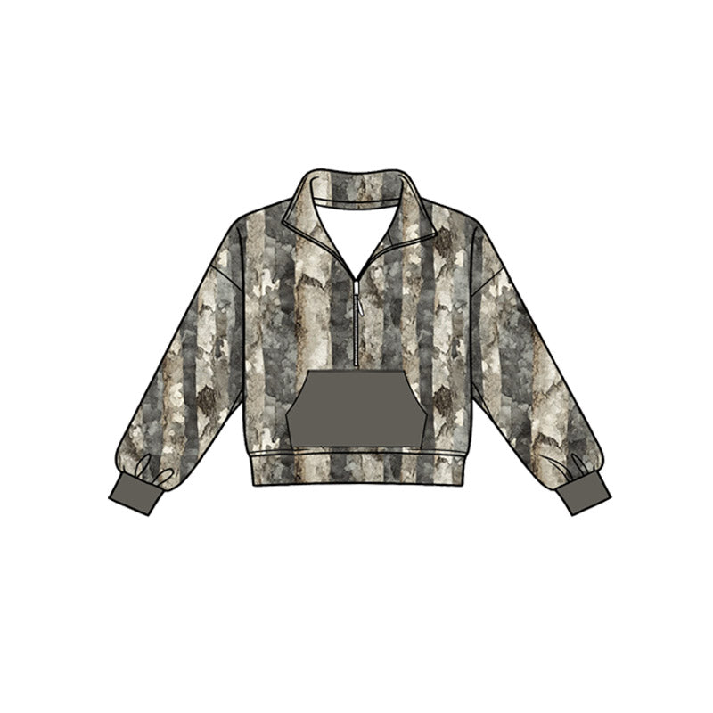 ( Moq 5 ) Preorder Baby Boys Kids Long Sleeves Zipper Pocket Pullover Southern Camo Shirt