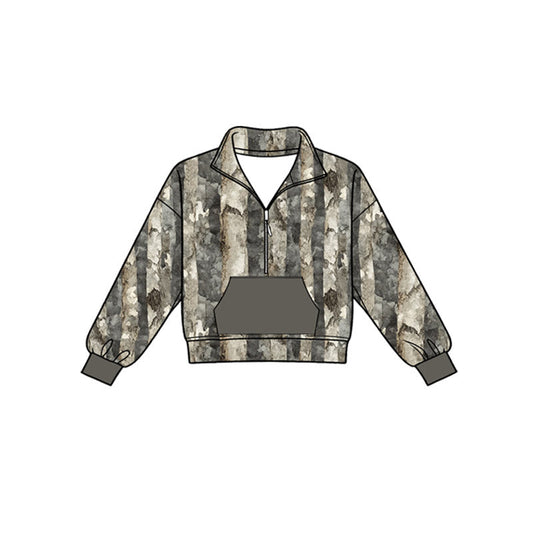 ( Moq 5 ) Preorder Baby Boys Kids Long Sleeves Zipper Pocket Pullover Southern Camo Shirt