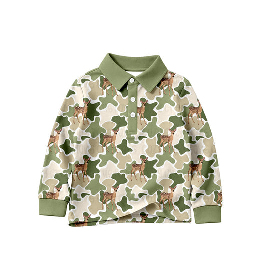 ( Moq 5 ) Preorder Baby Boys Kids Long Sleeves Green Camo Deer Buttons Shirt Tops Clothes