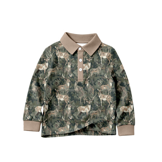 ( Moq 5 ) Preorder Baby Boys Kids Long Sleeves Deer Buttons Shirt Tops Camo Clothes