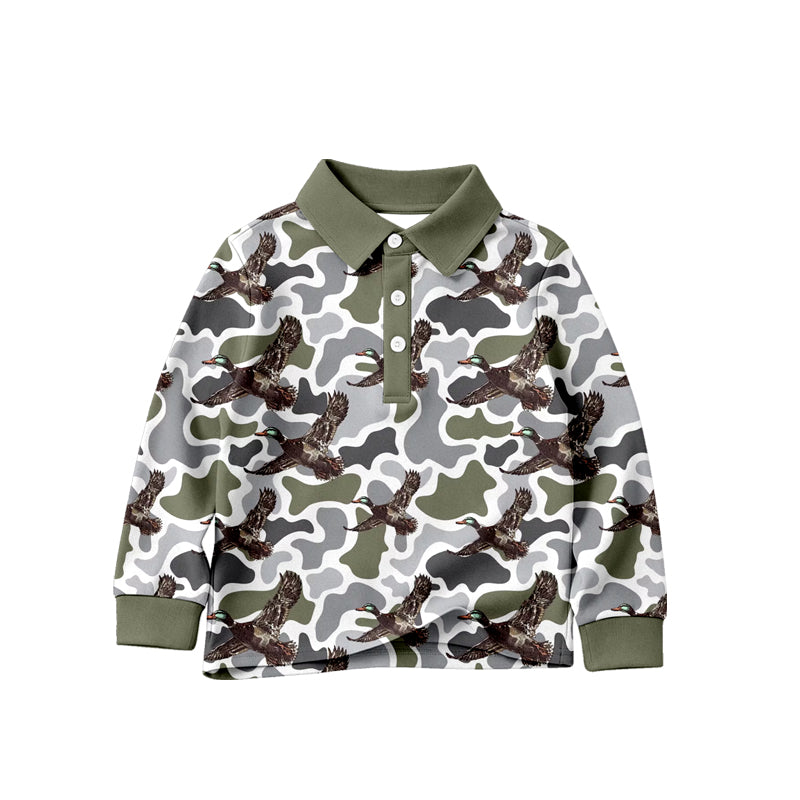( Moq 5 ) Preorder Baby Boys Kids Long Sleeves Camo Ducks Green Buttons Shirt Tops Clothes