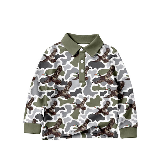 ( Moq 5 ) Preorder Baby Boys Kids Long Sleeves Camo Ducks Green Buttons Shirt Tops Clothes