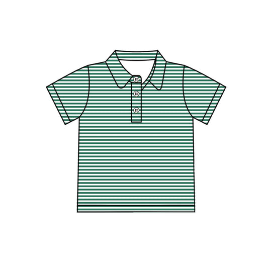 ( Moq 5 ) Preorder Baby Boys Kids Short Sleeves Green Stripes Tops Polo Shirt