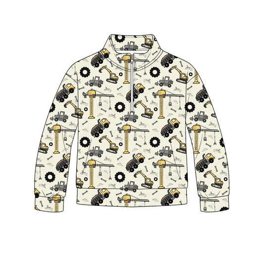 ( Moq 5 ) Preorder Baby Boys Kids Long Sleeves Construction Trucks Zipper Pullover Shirt