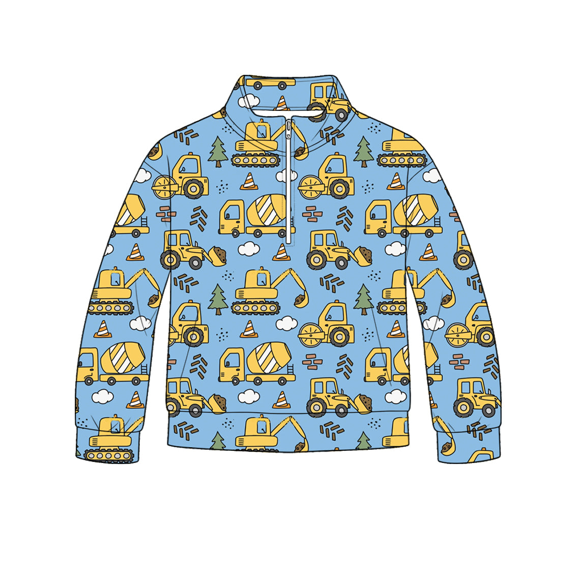 ( Moq 5 ) Preorder Baby Boys Kids Long Sleeves Zipper Pullover Construction Blue Shirt