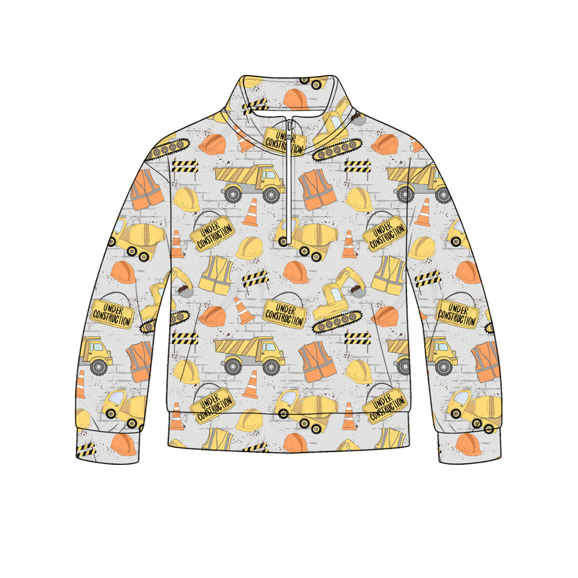 ( Moq 5 ) Preorder Baby Boys Kids Long Sleeves Zipper Pullover Yellow Trucks Shirt