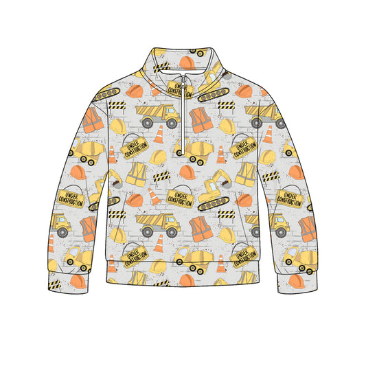 ( Moq 5 ) Preorder Baby Boys Kids Long Sleeves Zipper Pullover Yellow Trucks Shirt