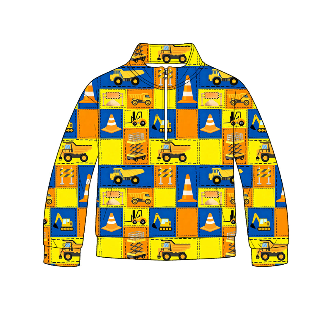 ( Moq 5 ) Preorder Baby Boys Kids Long Sleeves Plaid Trucks Zipper Pullover Shirt