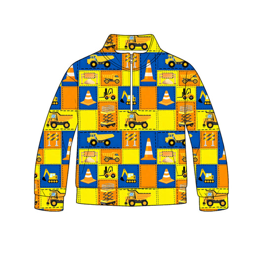 ( Moq 5 ) Preorder Baby Boys Kids Long Sleeves Plaid Trucks Zipper Pullover Shirt