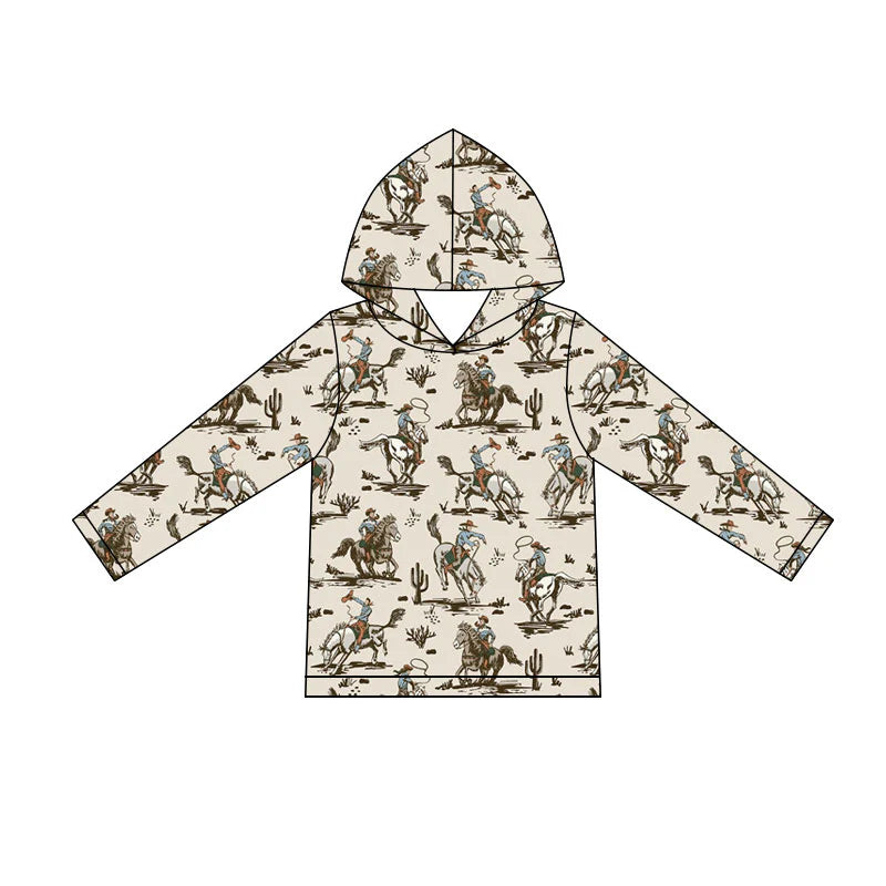 ( Moq 5 ) Preorder Baby Boys Kids Long Sleeves Western Rodeo Hoodie Pullover Shirt Clothes
