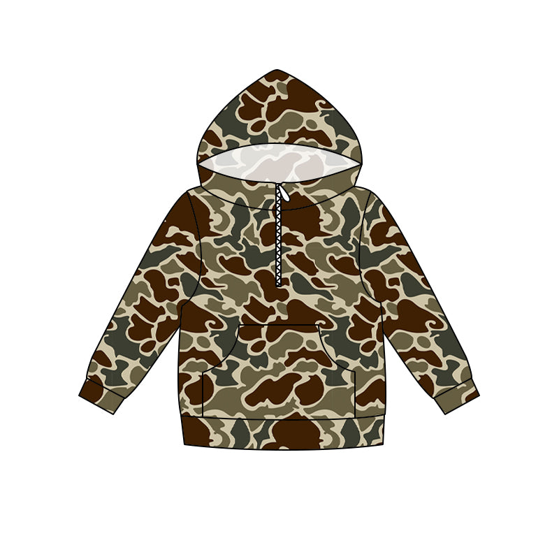 ( Moq 5 ) Preorder Baby Boys Kids Long Sleeves Pocket Hoodie Zipper Camo Shirt Tops
