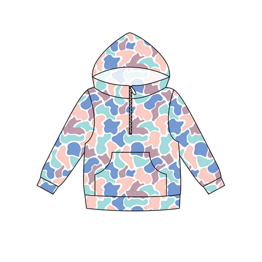 ( Moq 5 ) Preorder Baby Boys Kids Long Sleeves Pocket Hoodie Zipper Shirt Camo Tops