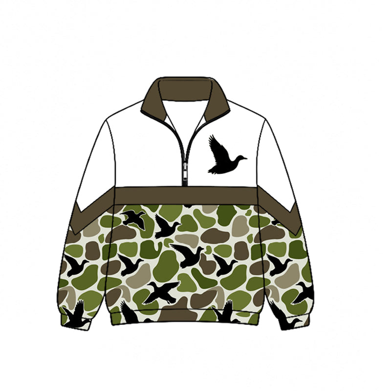 ( Moq 5 ) Preorder Baby Boys Kids Long Sleeves Ducks Green Camo Zipper Pullover Shirt