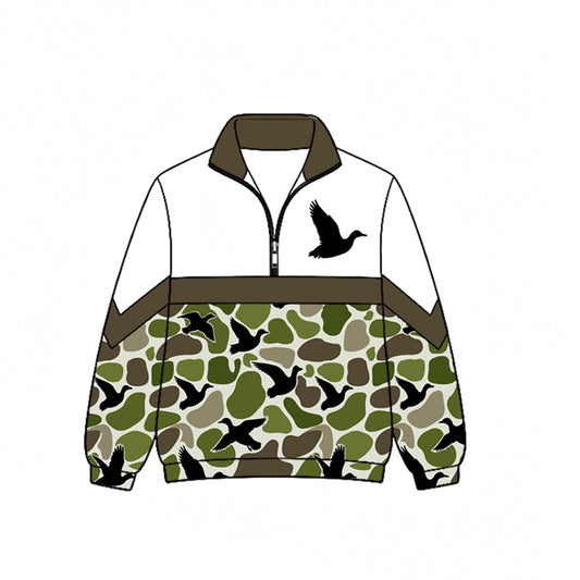 ( Moq 5 ) Preorder Baby Boys Kids Long Sleeves Ducks Green Camo Zipper Pullover Shirt