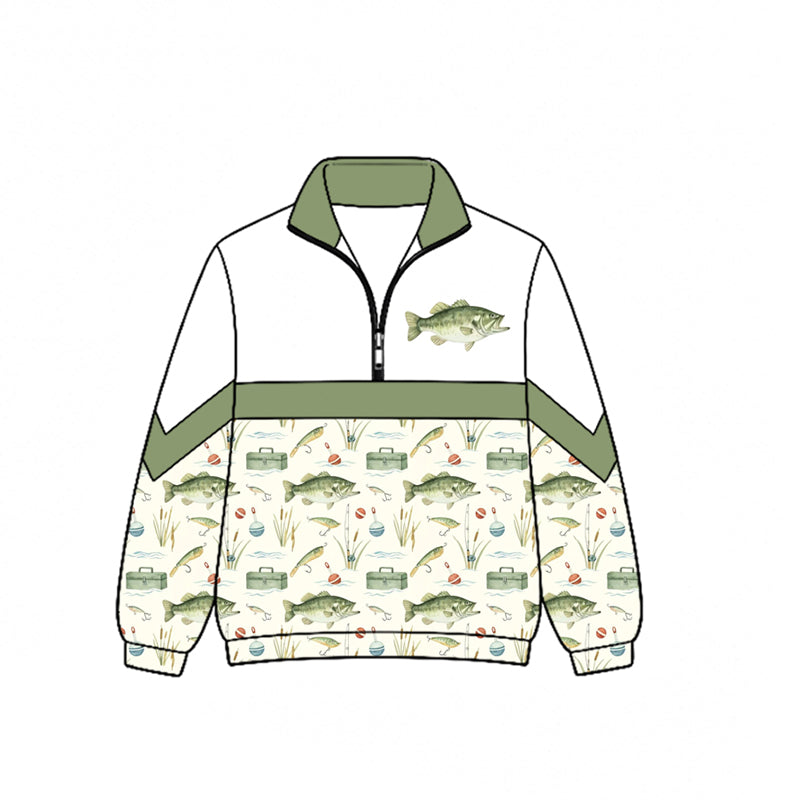 ( Moq 5 ) Preorder Baby Boys Kids Long Sleeves Fishing Zipper Pullover Shirt