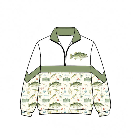 ( Moq 5 ) Preorder Baby Boys Kids Long Sleeves Fishing Zipper Pullover Shirt