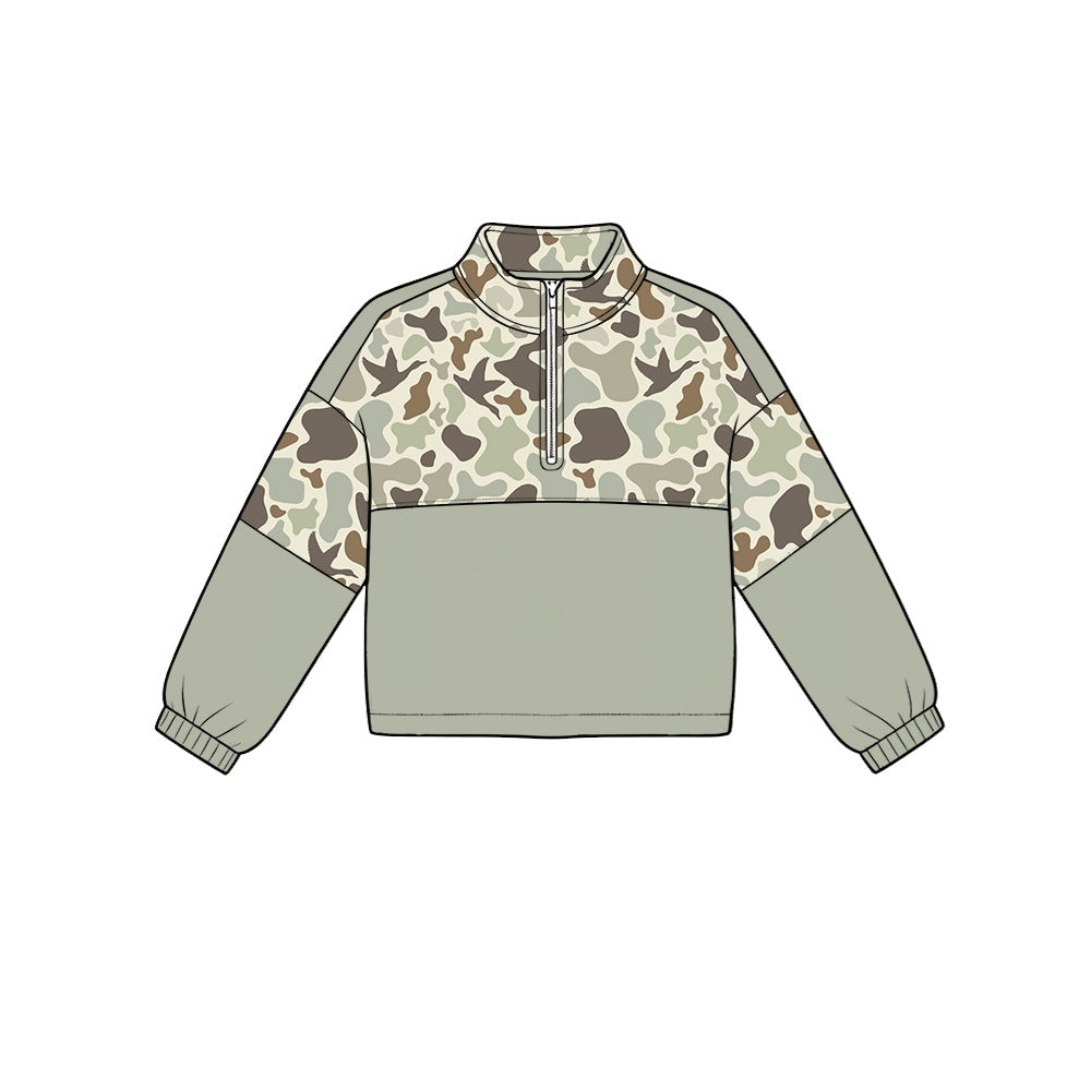 ( Moq 5 ) Preorder Baby Boys Kids Long Sleeves Ducks Camo Zipper Pullover Shirt Tops
