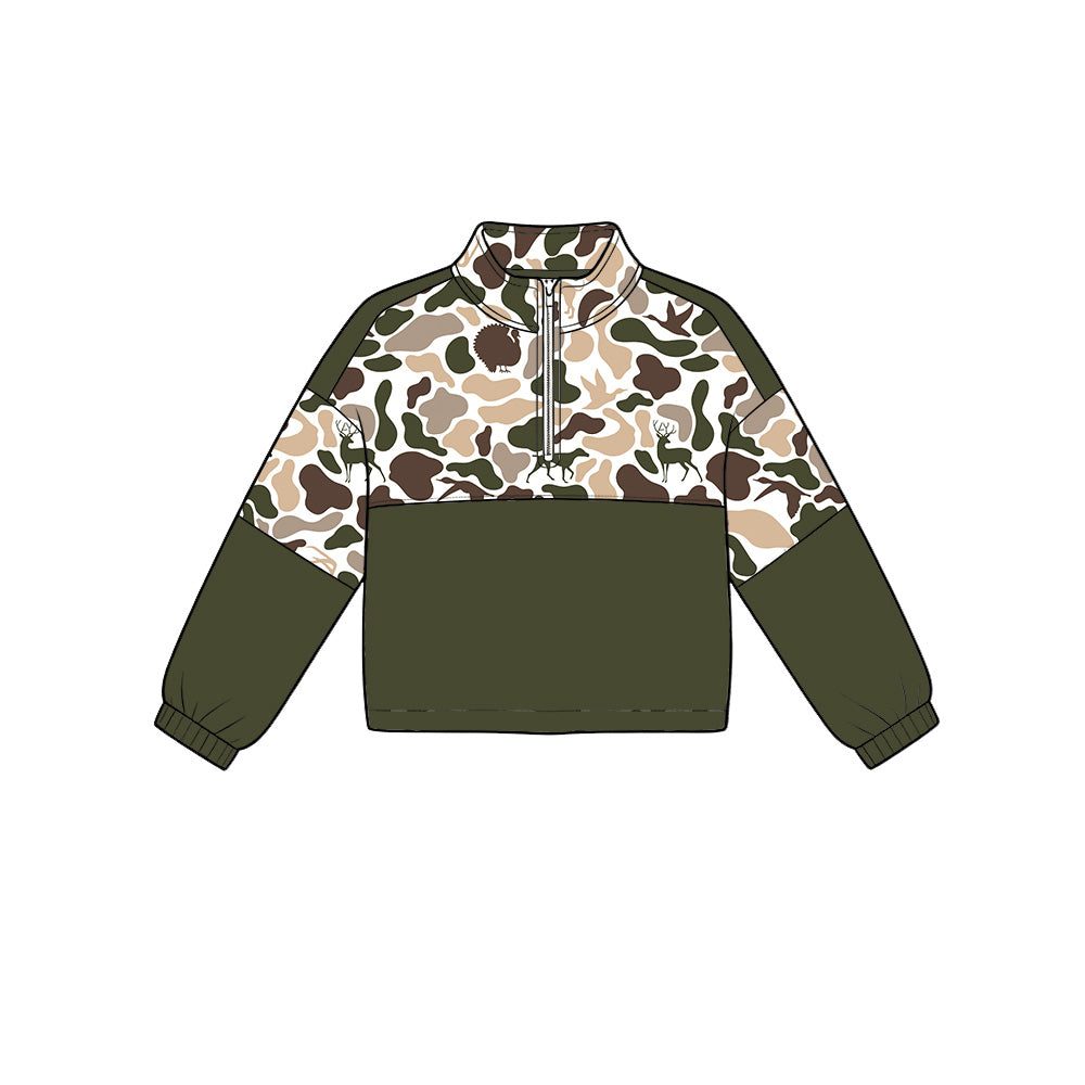 ( Moq 5 ) Preorder Baby Boys Kids Ducks Deer Dogs Camo Zipper Pullover Shirt Hunting Tops