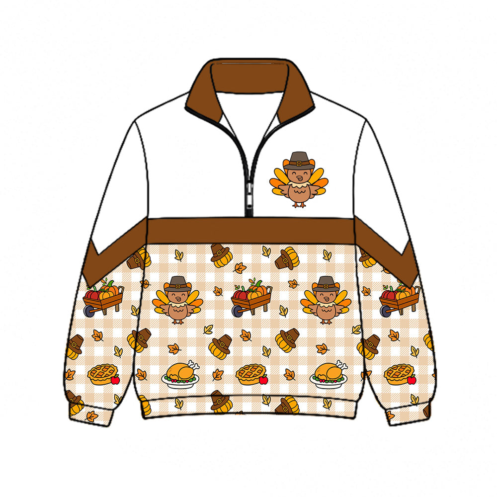 ( Moq 5 ) Preorder Baby Boy Kids Long Sleeves turkey Pumpkins Zipper Pullover Shirt Fall Clothes