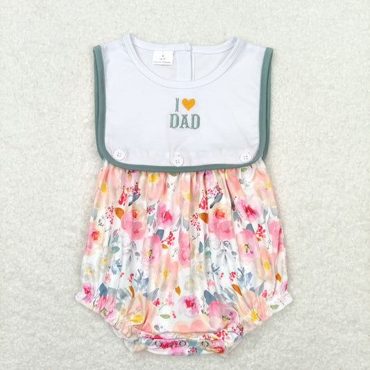 Baby Girl Embroidery I Love Dad Floral Bubble One Piece Romper