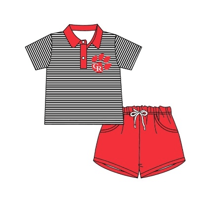 baby boy stripes short sleeves shirt red pocket shorts team set