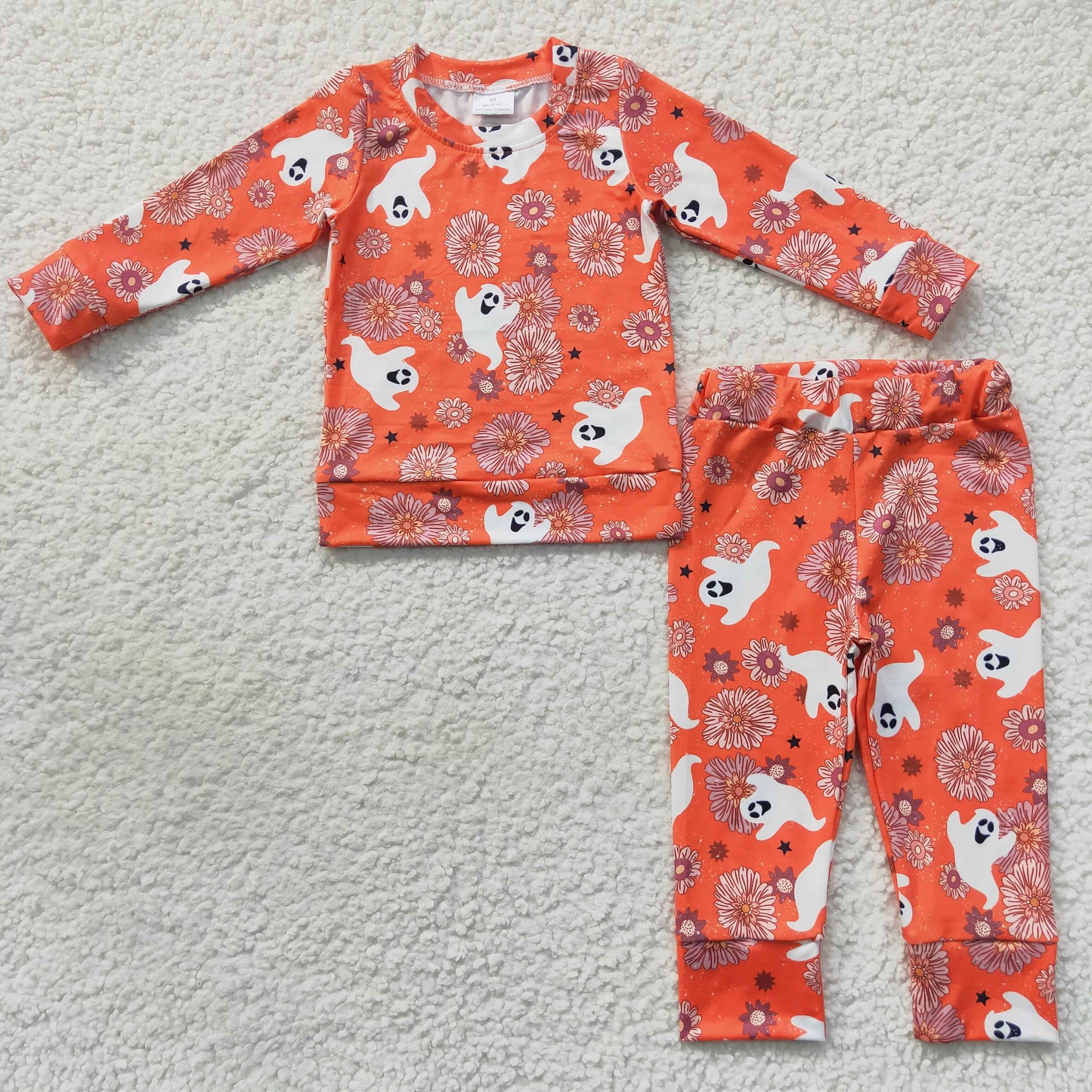 GLP0719 Baby Girl Long Sleeves Shirt Pants Halloween Ghost Floral Outfit Pajamas