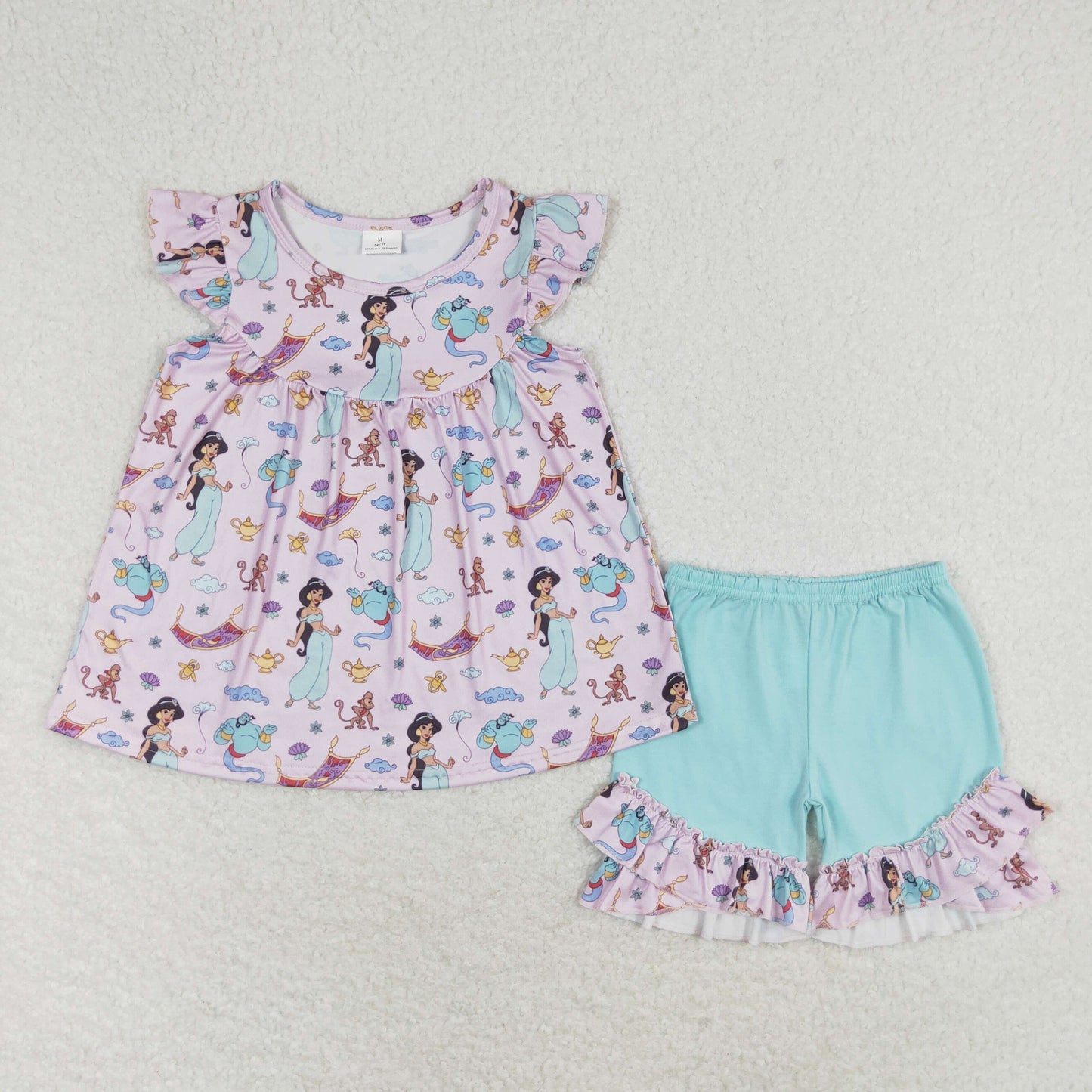 Baby Girl Short Sleeves Princess Tunic Ruffle Shorts Set