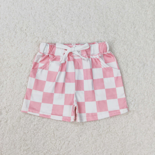 Baby Girl Summer Pink White Checkered Pocket Shorts