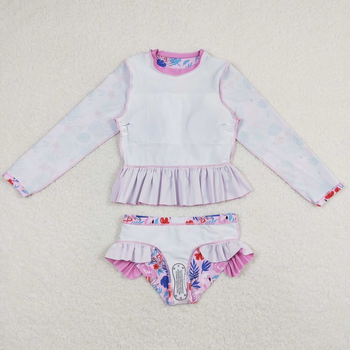 Baby Girl Long Sleeves Flamingo Floral Tops Shorts Set Summer Swimsuit