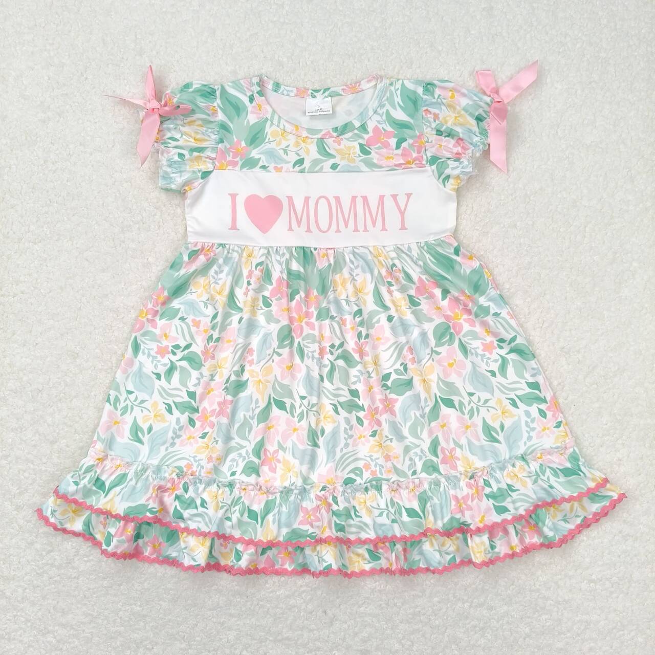 Baby Girl Short Sleeves I Love Mommy Flower Dress