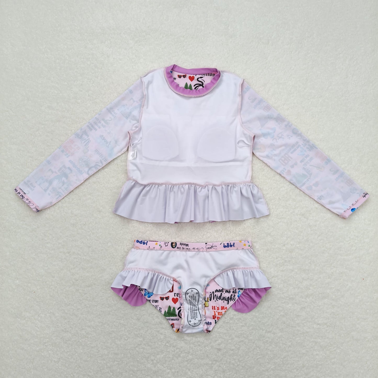 Baby Girl Long Sleeves Singer Tops Shorts Pink Swimsuit