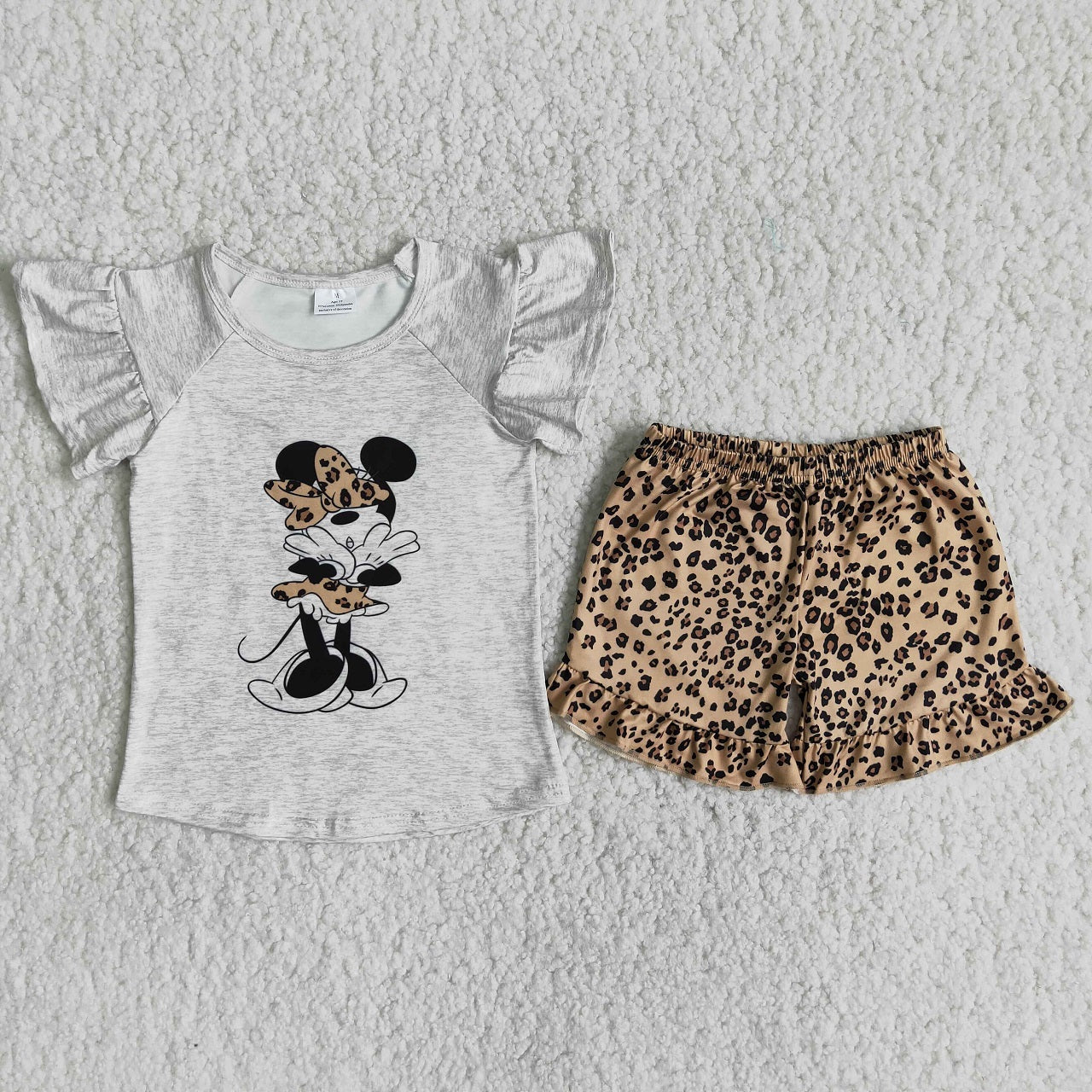 Promotion Baby Girl Short Sleeves Mouse Shirt Leopard  Shorts Summer Outfit