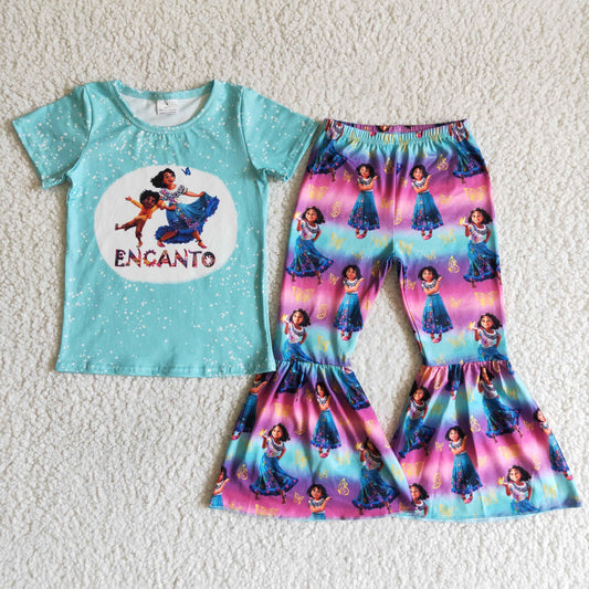 Promotion Baby Girl Short Sleeves Shirt Pants Cartoon Set